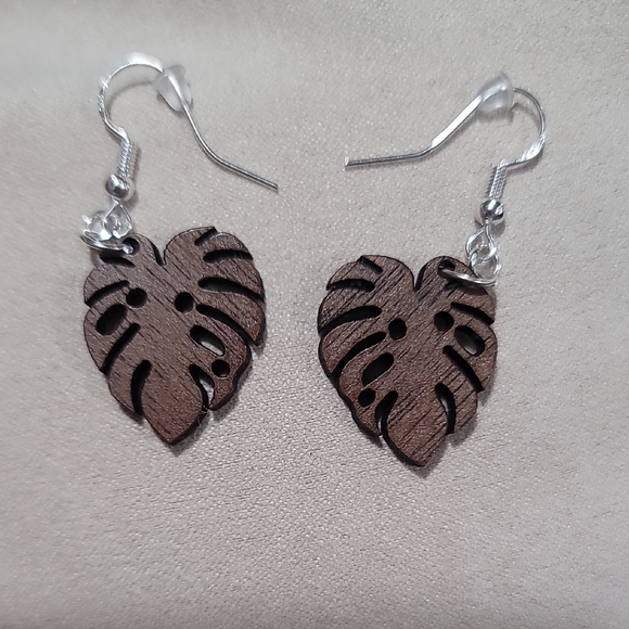 Jewelry - Monstera Leaf, Wooden Earrings
